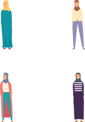 Canvas Print - Vector illustrations showcasing four diverse women in casual outfits, with a minimalist style