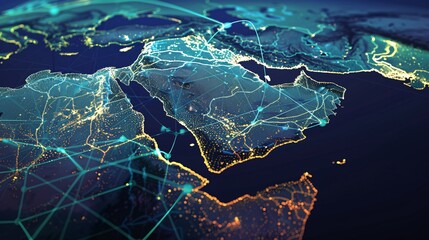 Wall Mural - Global Network Connections over the Middle East