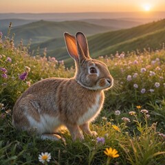 Wall Mural - Graceful Rabbit at Sunrise Cinematic Nature Scene