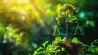 © Worrapol - Scales of justice with tree growing on top, representing environmental law and sustainable business practices in green environment background ,copy space
