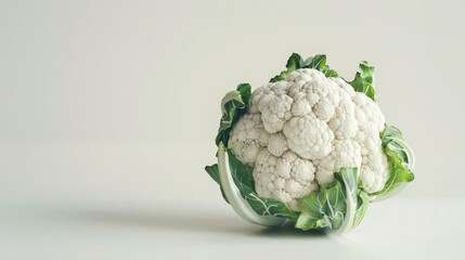 Single cauliflower isolated on white background in a studio setting with empty space