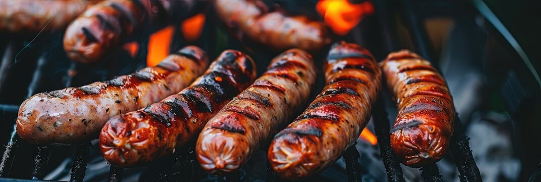 photo of sausages cooking on barbecue grill -