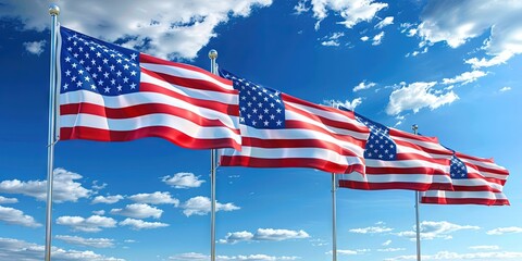 Row of American Flags - patriotic stars and stripes in red, white, and blue