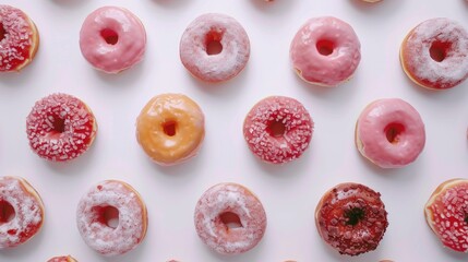 a mouthwatering array of donuts showcased against a pristine white backdrop
