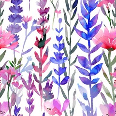 Wall Mural - Stunning floral seamless pattern featuring cute watercolor hand drawn abstract wild flowers.