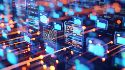 Wall Mural - file data transfer security and cyber security training for protecting business data. generative ai