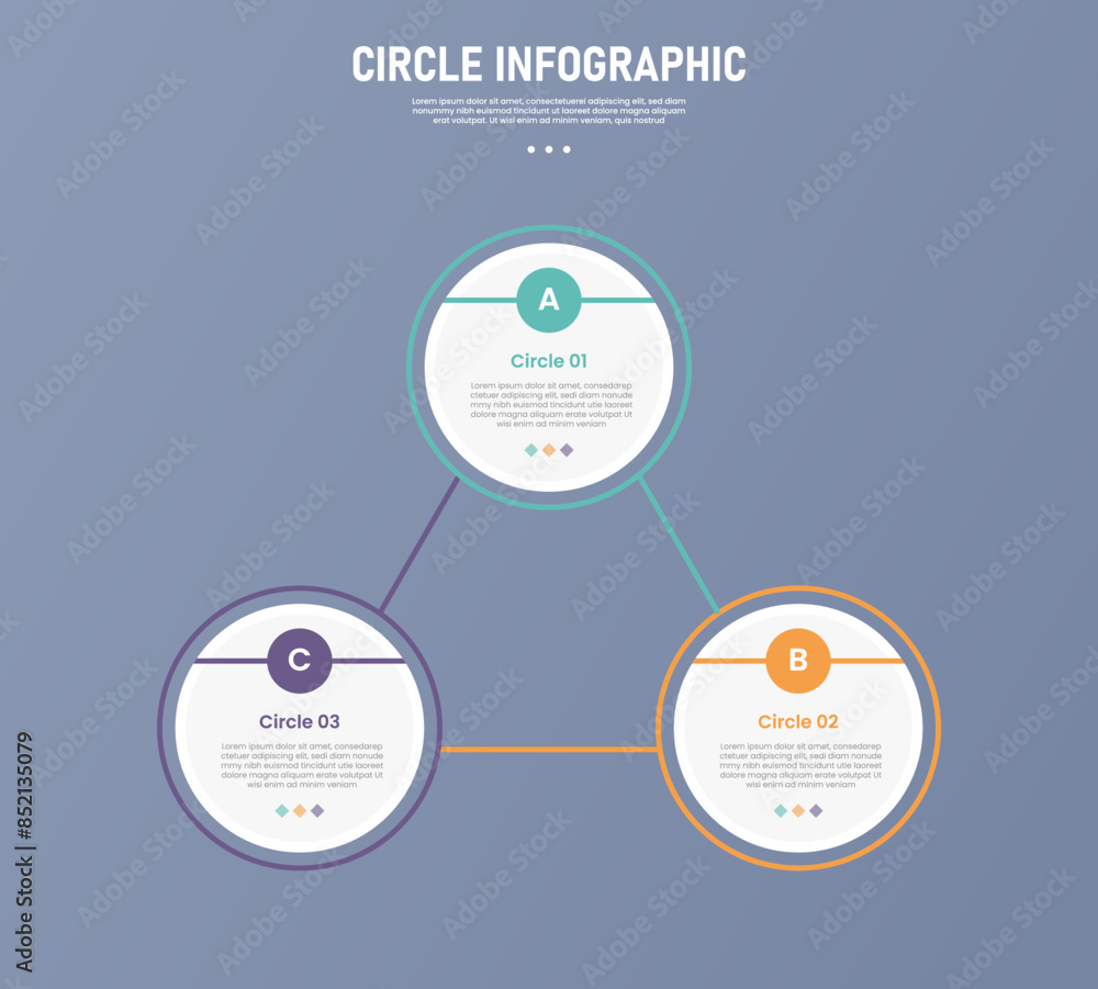 3 point circle infographic stage or step template with circle triangle ...