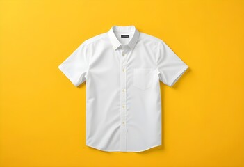 A white button-up shirt on a yellow background