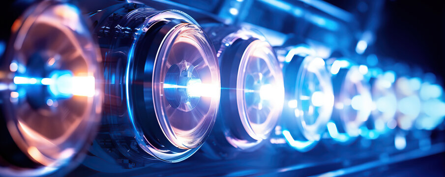 Close Up of a Blue and Orange Light Source in a Factory Setting
