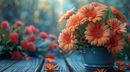 Poster - flowers on wooden background