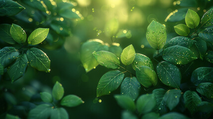 Canvas Print - Fresh green tree leaves, frame. Natural background