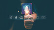 © krungchingpixs - Innovation for protect personal and financial data. Fingerprint for biometric identity technology for digital security. Man use thumbs up to scan identity for log in to internet network data.