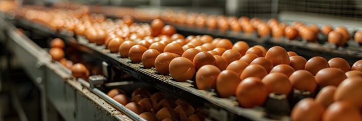 Chicken eggs on the conveyor before being marketed in the market