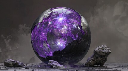 Wall Mural - a stunning 3d artwork depicts a shattered sphere resembling a damaged abstract planet earth or moon 