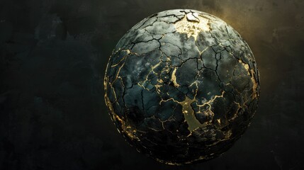 Wall Mural - a stunning 3d rendering showcases abstract art of a damaged spherical celestial body resembling eart