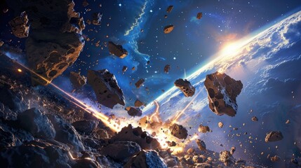 Wall Mural - asteroids are constantly floating around the world