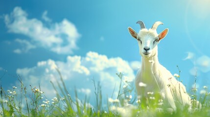 Wall Mural - goat in meadow with space for text ranching