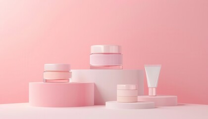 Wall Mural - minimalist pastel cosmetic product display on cylinder platform 3d render