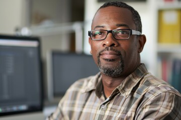 Portrait of a middle aged male software developer in office