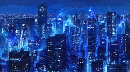 Wall Mural - blue night cityscape. a dramatic night-time view of a cityscape bathed in blue tones, highlighting t