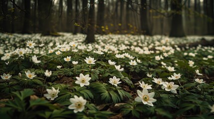 Wall Mural - Wood anemones covering the forest ground