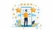 © Palung - Customer satisfaction service concept. Businessman rate 5-star satisfaction on online application. satisfaction feedback review, good quality most. Business background