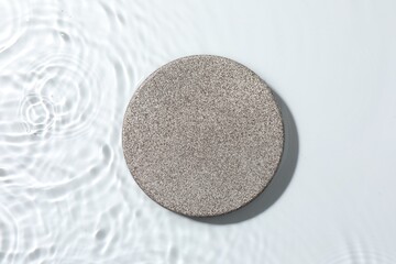 Sticker - Presentation for product. Stone podium in water on white background, top view