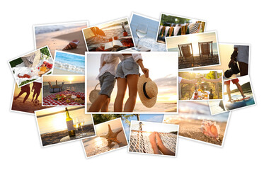 Poster - Summer vibes. Collection of many seasonal photos on white background