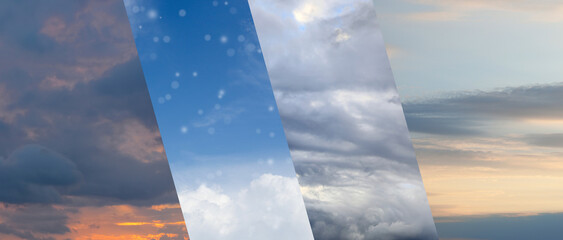 Wall Mural - different weather conditions due to season changing, banner design. collage with photos of sky