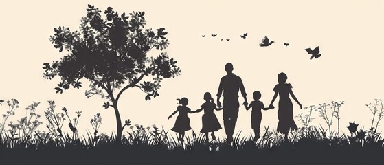 Wall Mural - Silhouette of a happy family with children. International day of families