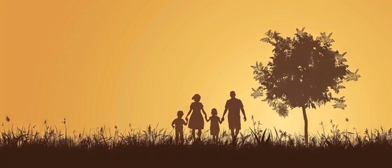 Wall Mural - Silhouette of a happy family with children. international day of families