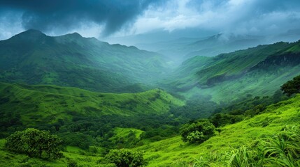 capture a stunning landscape photograph showcasing the lush greenery of the majestic western ghats i