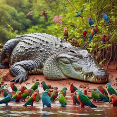 Wall Mural - crocodile resting on the river bank