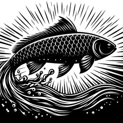 Wall Mural - Fish group swim curve. Underwater school icon