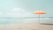© HM Design - Tranquil beach scene with red umbrella and gentle waves