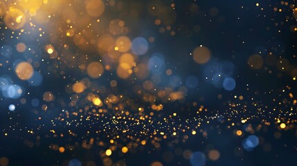 Wall Mural - Abstract background with Dark blue and gold particle. Christmas Golden light shine particles bokeh on navy blue background. Gold foil texture. Holiday concept.