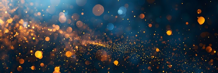 Wall Mural - Abstract background with Dark blue and gold particle. Christmas Golden light shine particles bokeh on navy blue background. Gold foil texture. Holiday concept.