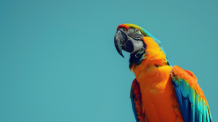 Wall Mural - Colorful Macaw Parrot Against Blue Background