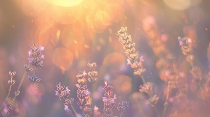 Canvas Print - Blurred background highlights lavender flowers in evening sunlight