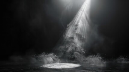 Wall Mural - a spotlight shines down on a dark, smoky stage. podium black dark smoke background product platform 