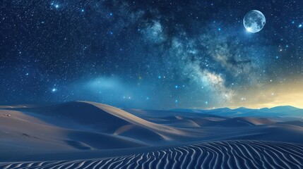Wall Mural - enchanting night sky with twinkling stars and glowing moon over undulating sand dunes aigenerated artwork