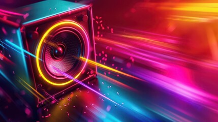 energetic music party poster glowing neon speaker with rgb lights abstract background