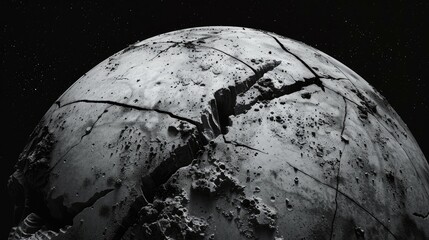 Wall Mural - a captivating 3d render showcases abstract art featuring a damaged black and white spherical celesti