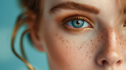 Close-up portrait of a beautiful woman with blue eyes