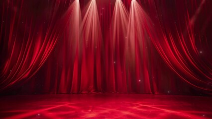 Wall Mural - Red stage curtain with spotlight and space for your design. Theater or cinema concept. Stage for luxury show, theater, exhibition event. Copy space area for design or text. 4K Videos
