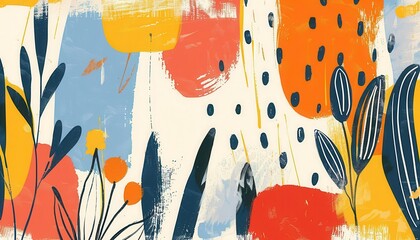 retro style abstract print with vibrant organic shapes stylish primary color background artistic drawing