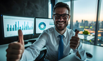 Poster - happy and excited businessmen investing