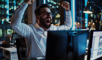 Poster - happy and excited businessmen investing