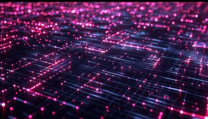 Poster - scifi grid surface with glowing particles and lines abstract digital background for big data visualization