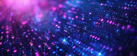 A colorful image of binary code with a blue background